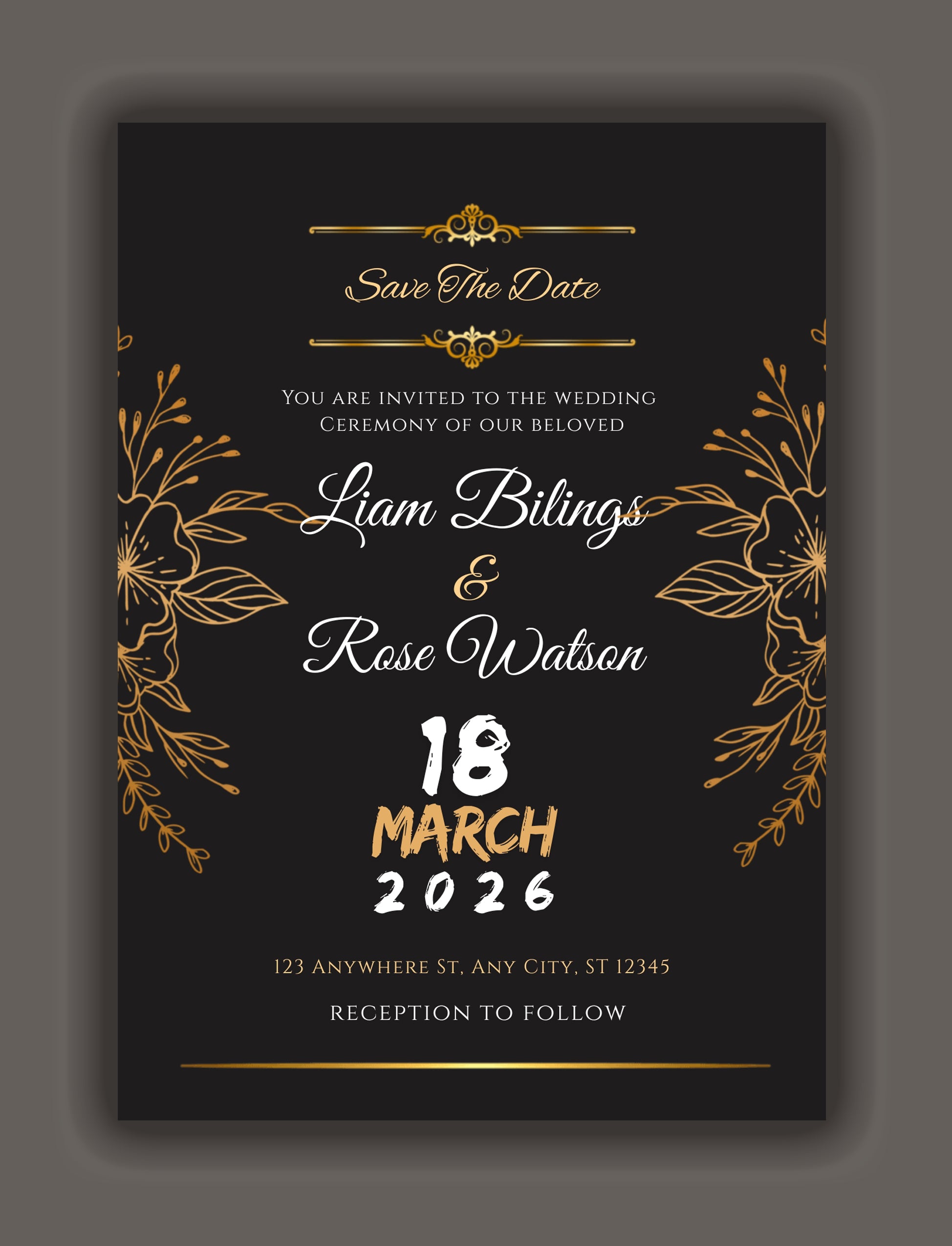 Elegant Black & Gold Wedding Invitation