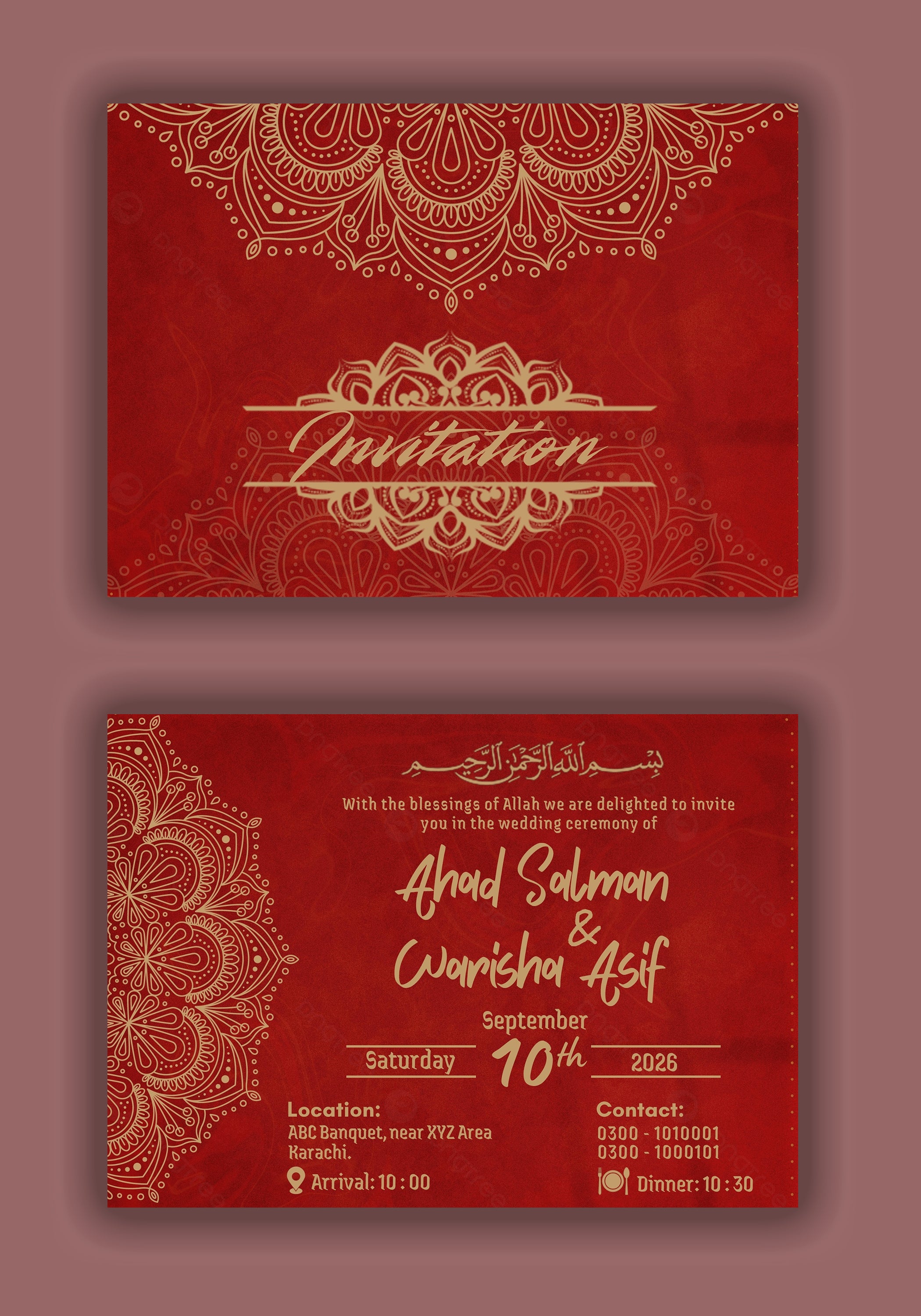 Traditional Red & Gold Wedding Invitation