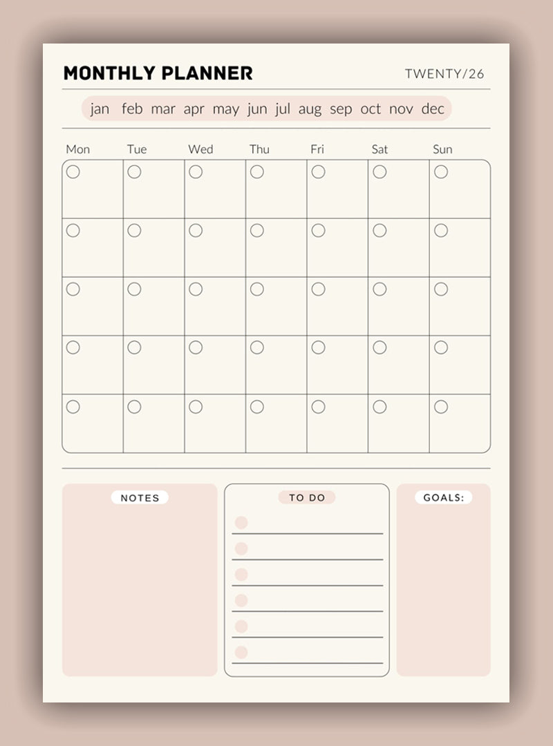 Serene Monthly Planner